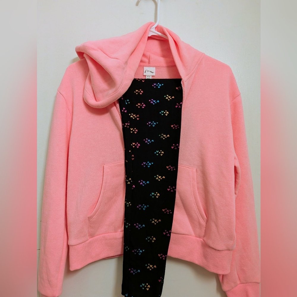 Cat & Jack Heart Leggings With Art Class Pink Zippered Jacket Girls Size Large